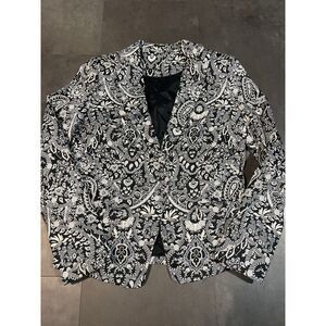 Mng Collection Black & White Floral Paisley Print‎ Blazer Jacket XL B-306